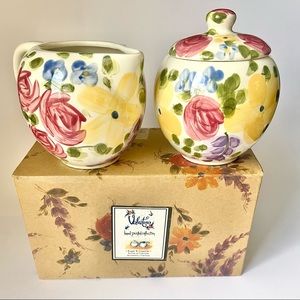 TableTops Unlimited Valentino Hand Painted Sugar & Creamer Set - Floral / Flower